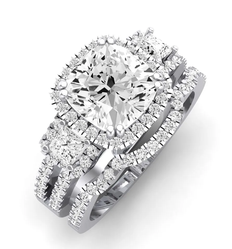 Erica Moissanite Matching Band for Cushion Center (Band Only. Engagement Ring Not Included)