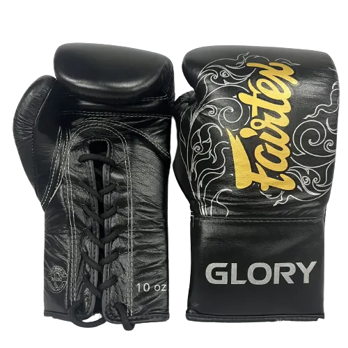 Fairtex BGLG3 Lace Up Black Silver Boxing Gloves