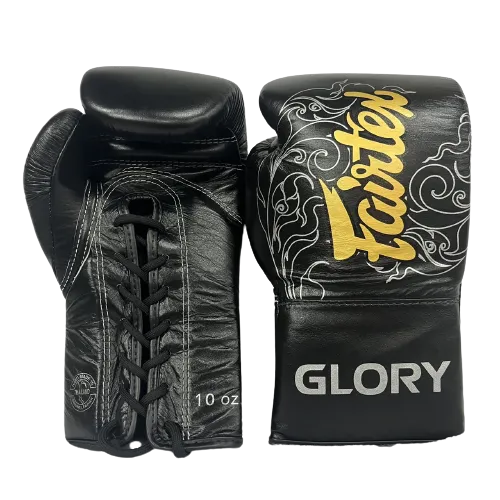 Fairtex BGLG3 Lace Up Black Silver Boxing Gloves