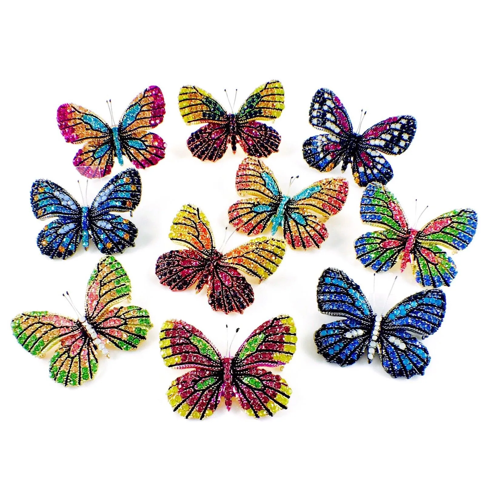 Fairy Butterfly Brooch use Swarovski Crystal metallic black base multi colors Blue Sapphire White Black