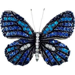 Fairy Butterfly Brooch use Swarovski Crystal metallic black base multi colors Blue Sapphire White Black