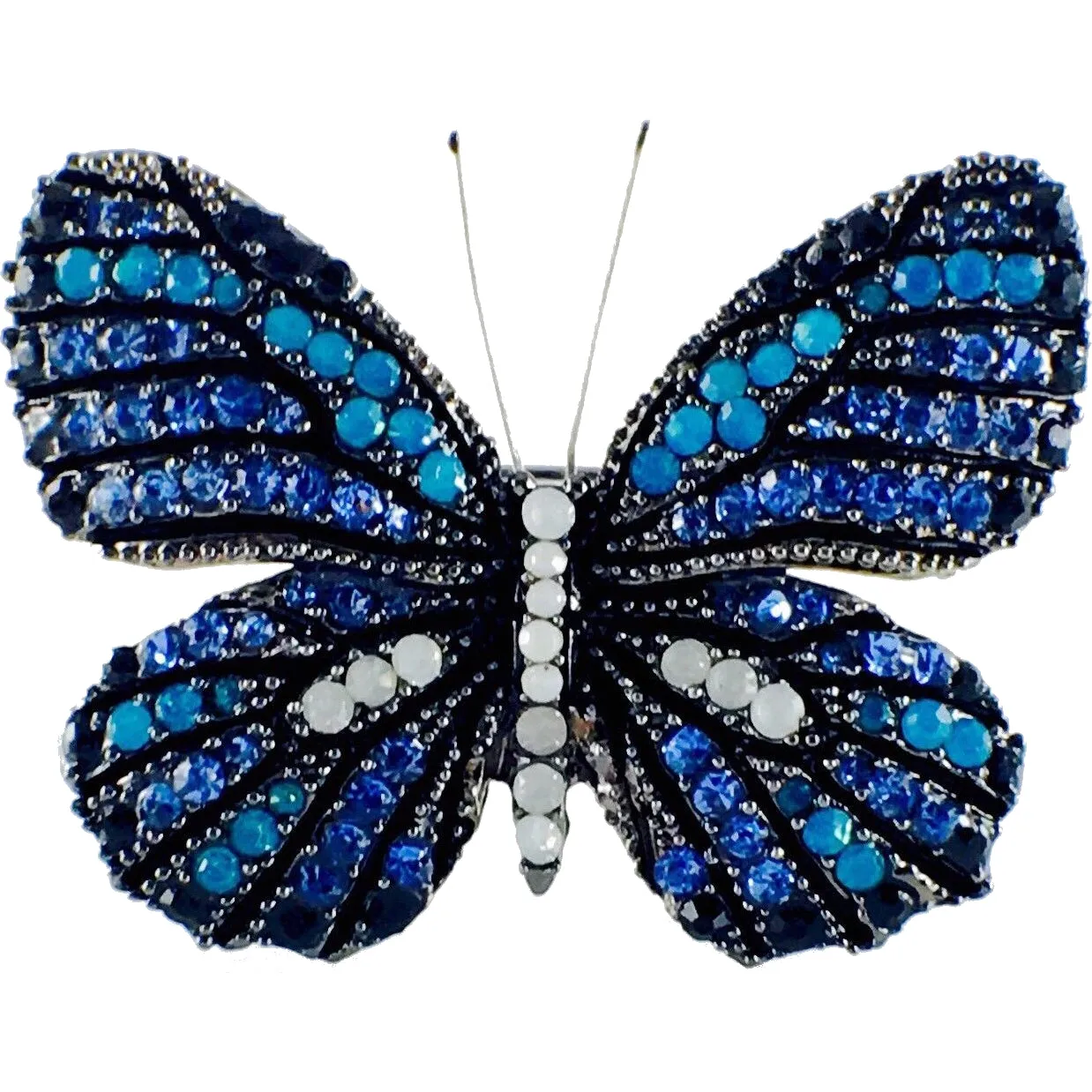 Fairy Butterfly Brooch use Swarovski Crystal metallic black base multi colors Blue Sapphire White Black