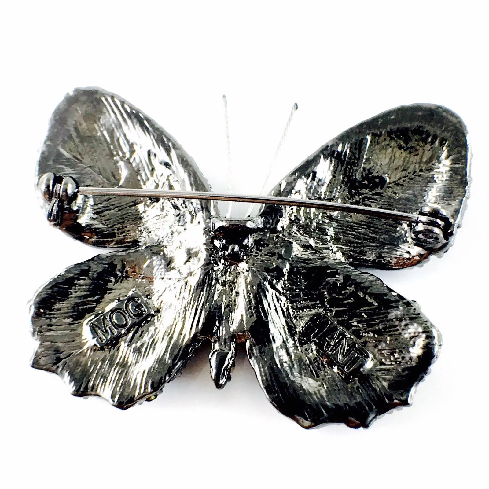 Fairy Butterfly Brooch use Swarovski Crystal metallic black base multi colors Blue Sapphire White Black