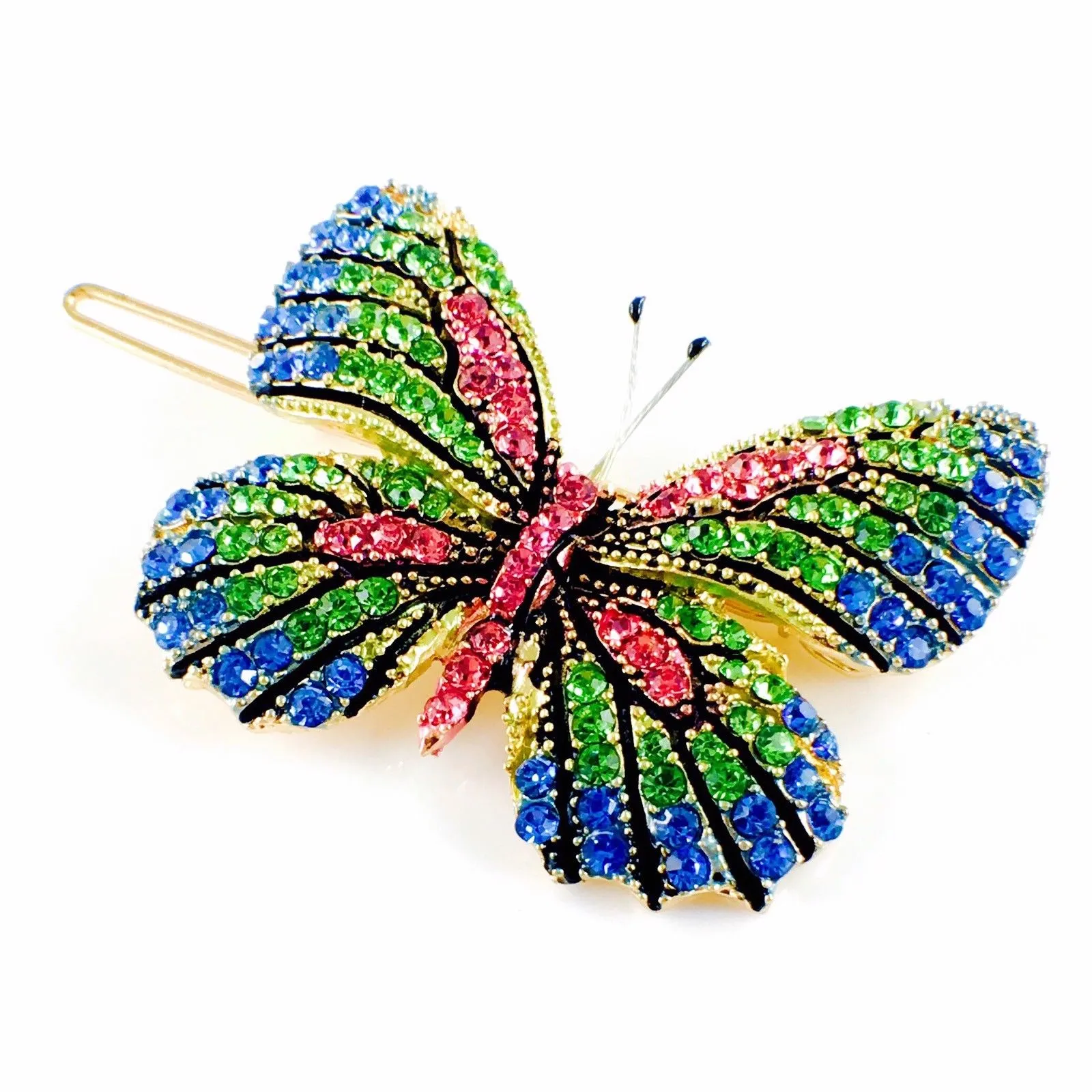 Fairy Butterfly Hair Clip Swarovski Crystal gold base multi colors Blue Green Pink