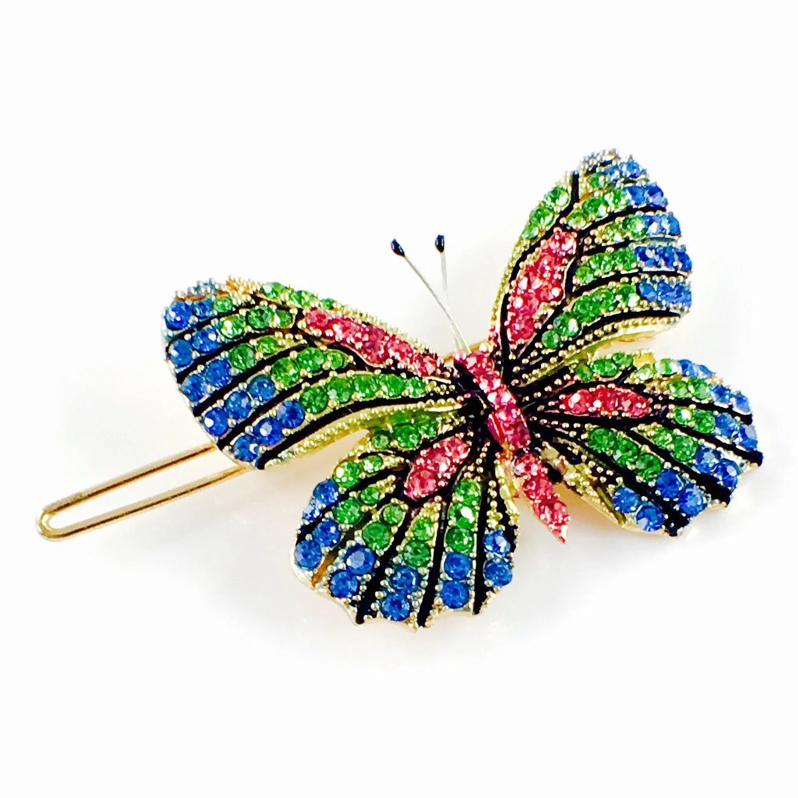 Fairy Butterfly Hair Clip Swarovski Crystal gold base multi colors Blue Green Pink