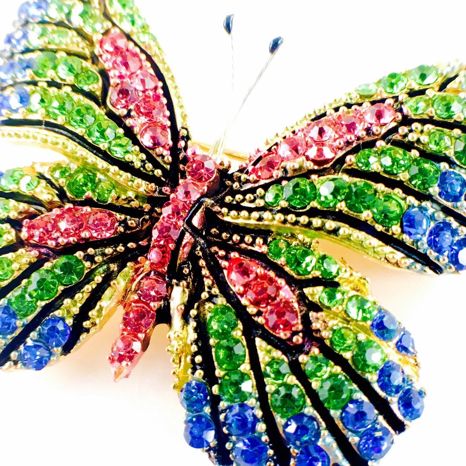Fairy Butterfly Hair Clip Swarovski Crystal gold base multi colors Blue Green Pink