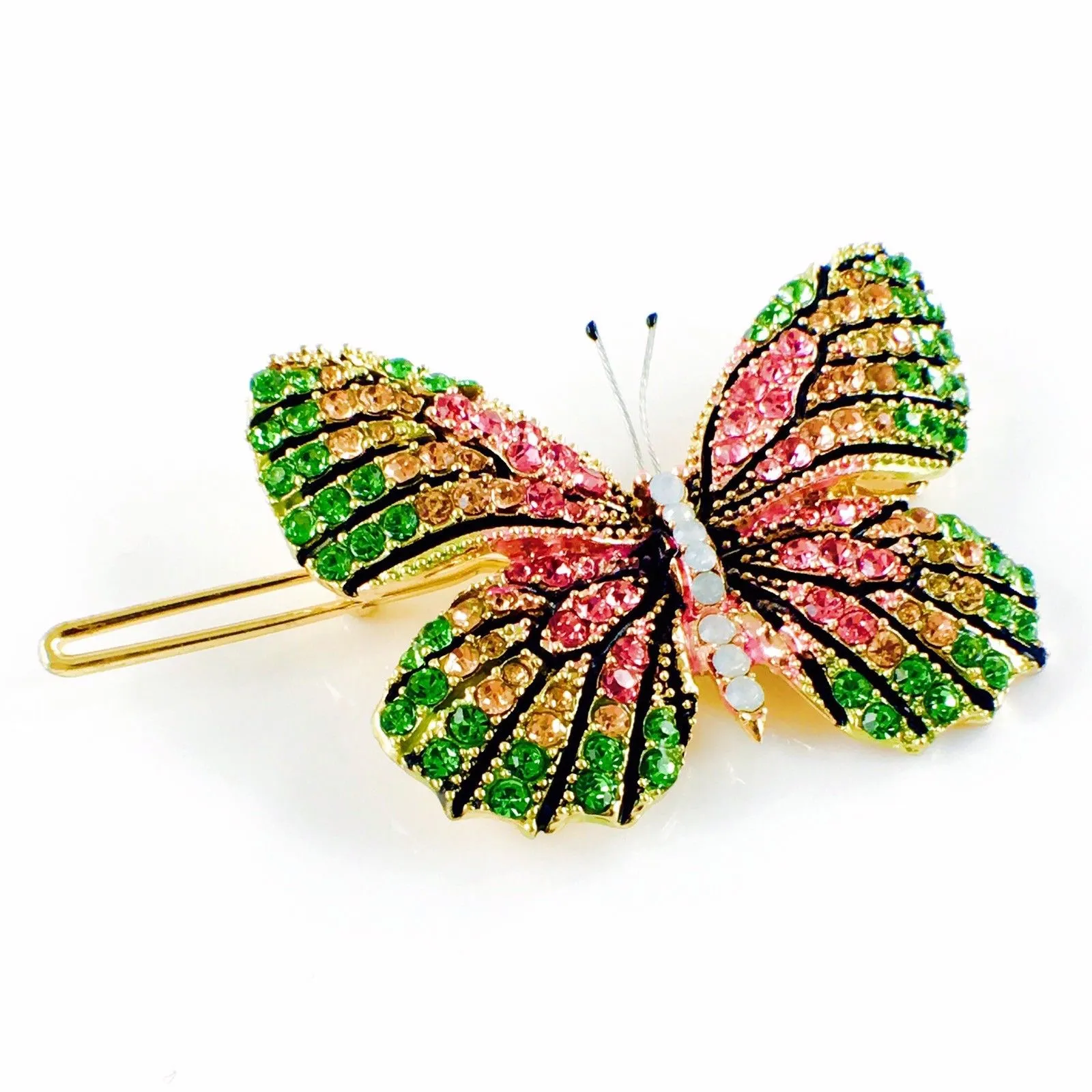 Fairy Butterfly Hair Clip Swarovski Crystal gold base multi colors Green Pink Amber