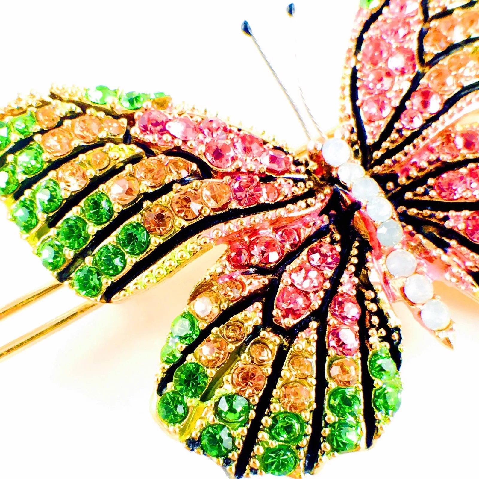 Fairy Butterfly Hair Clip Swarovski Crystal gold base multi colors Green Pink Amber