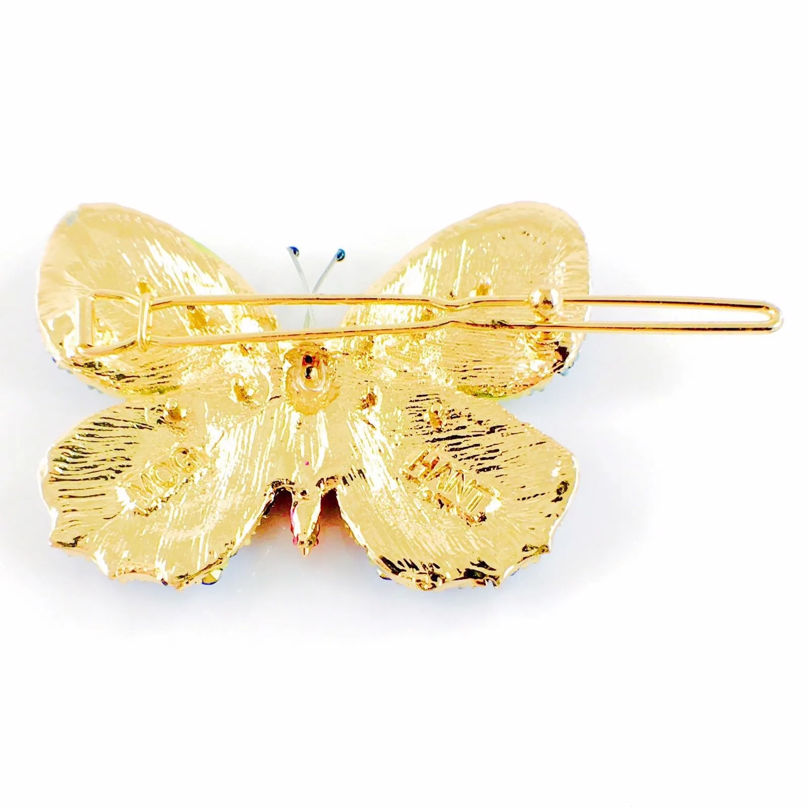 Fairy Butterfly Hair Clip Swarovski Crystal gold base multi colors Green Pink Amber