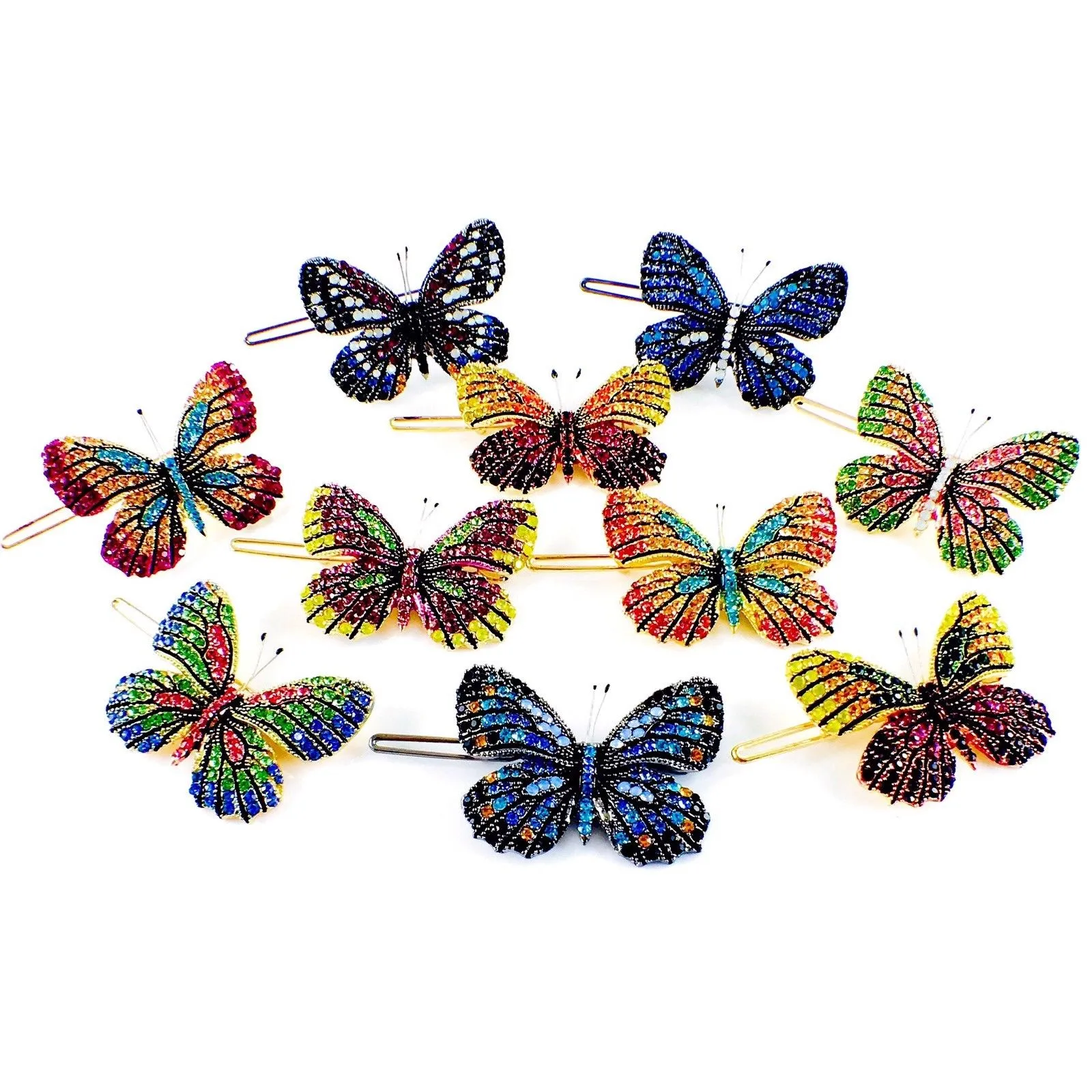 Fairy Butterfly Hair Clip Swarovski Crystal gold base multi colors Green Pink Amber