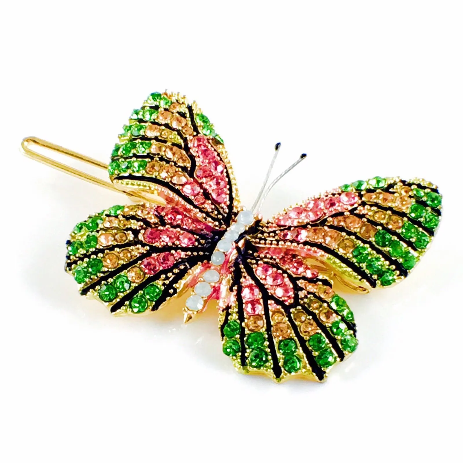 Fairy Butterfly Hair Clip Swarovski Crystal gold base multi colors Green Pink Amber