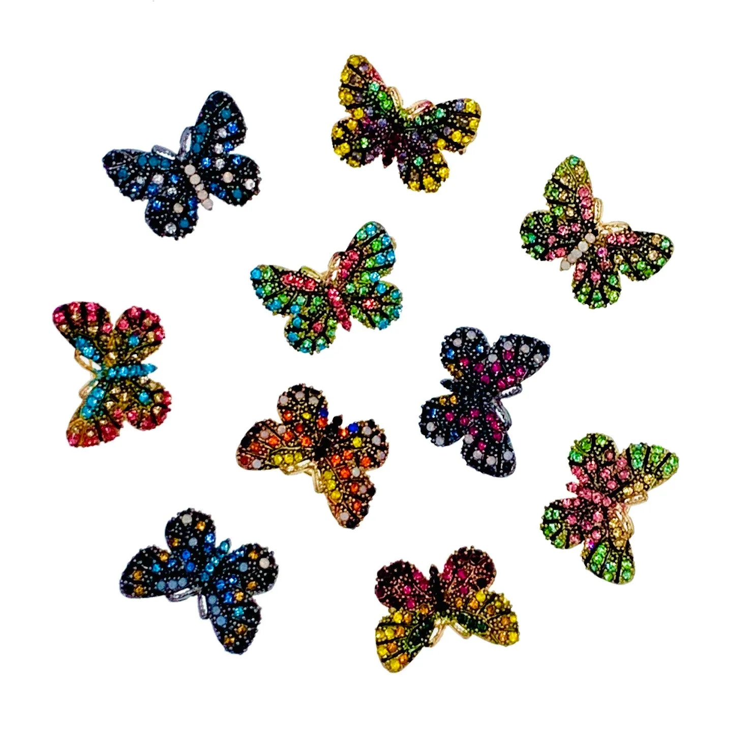 Fairy Handmade Small Butterfly Brooch Pin use Swarovski Elementary Crystal Pink Blue Gold Brown Yellow Green Purple Black White Hat Dress Scarf