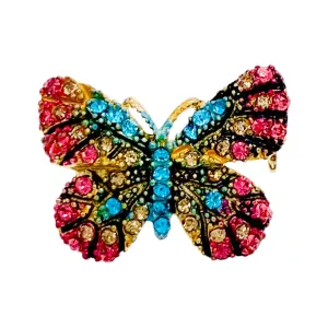 Fairy Handmade Small Butterfly Brooch Pin use Swarovski Elementary Crystal Pink Blue Gold Brown Yellow Green Purple Black White Hat Dress Scarf
