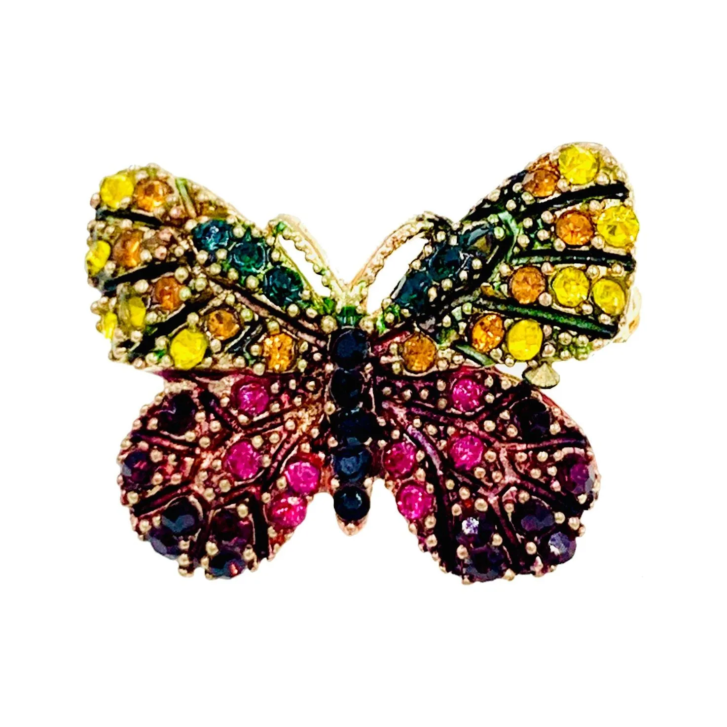 Fairy Handmade Small Butterfly Brooch Pin use Swarovski Elementary Crystal Pink Blue Gold Brown Yellow Green Purple Black White Hat Dress Scarf