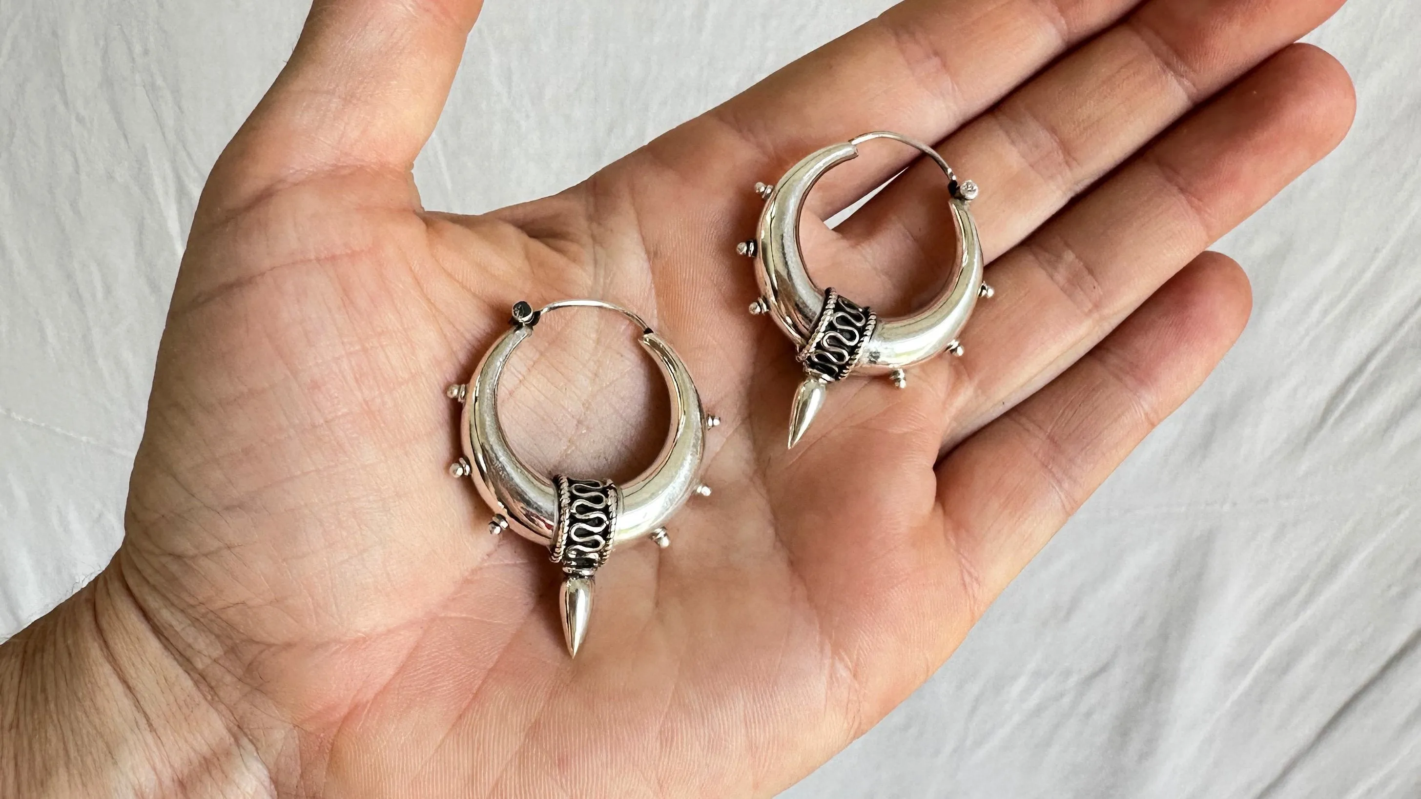 Fat Hoop Earrings India. Sterling Silver. 1075