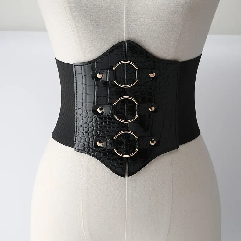 Faux Leather Lace Up Wrap Waist Dress Belt Corset