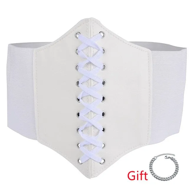 Faux Leather Lace Up Wrap Waist Dress Belt Corset