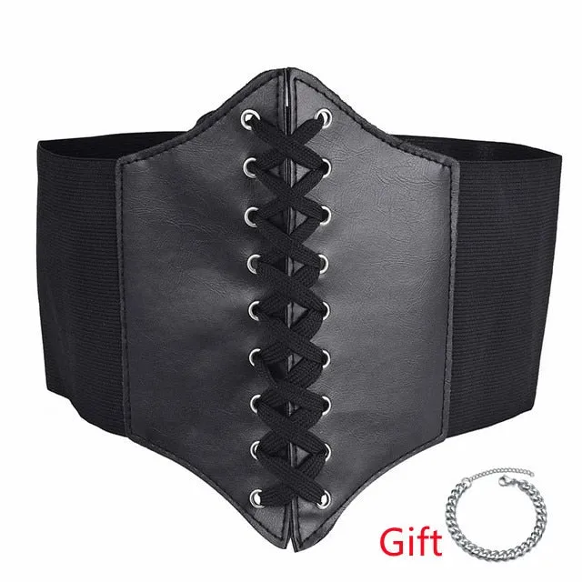 Faux Leather Lace Up Wrap Waist Dress Belt Corset
