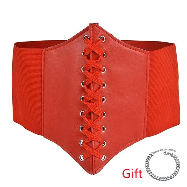 Faux Leather Lace Up Wrap Waist Dress Belt Corset