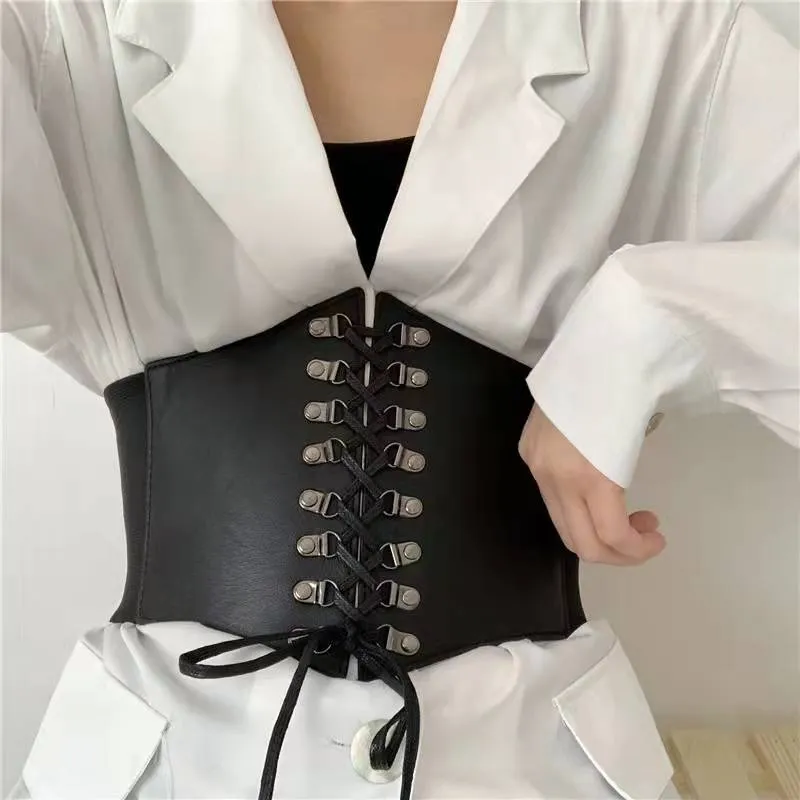 Faux Leather Lace Up Wrap Waist Dress Belt Corset