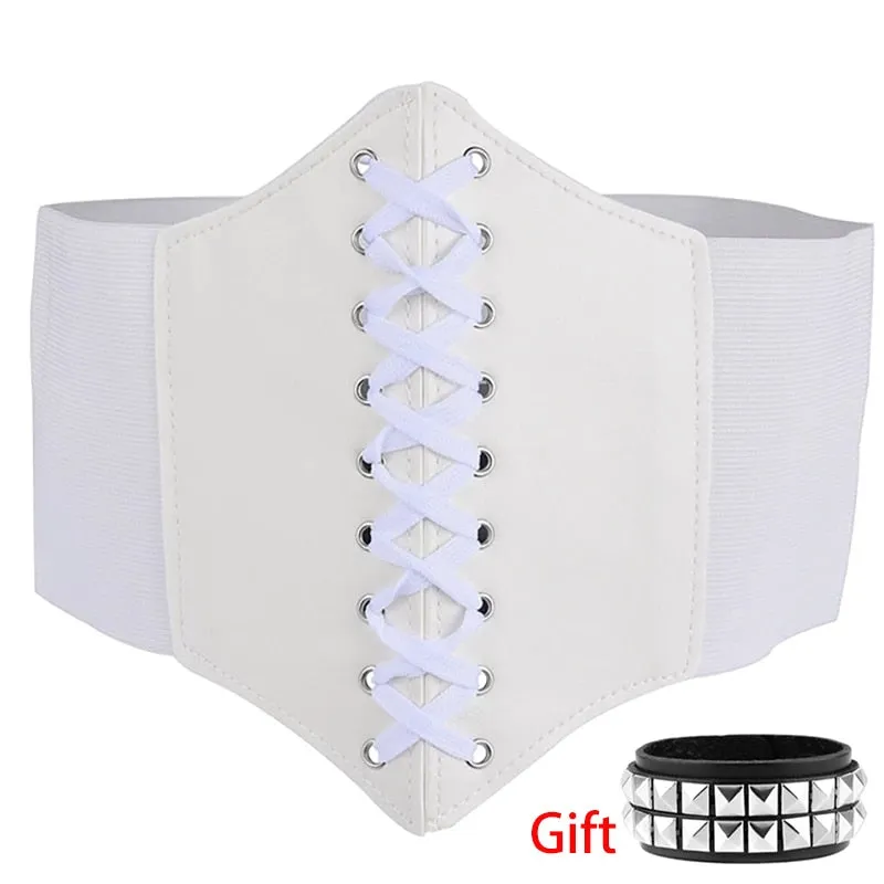 Faux Leather Lace Up Wrap Waist Dress Belt Corset