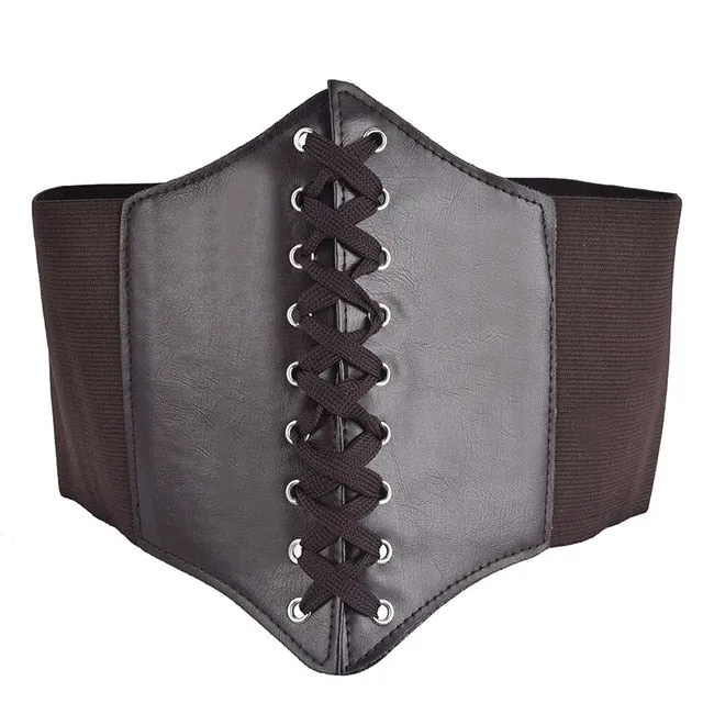 Faux Leather Lace Up Wrap Waist Dress Belt Corset