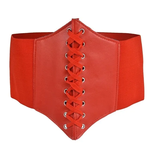 Faux Leather Lace Up Wrap Waist Dress Belt Corset