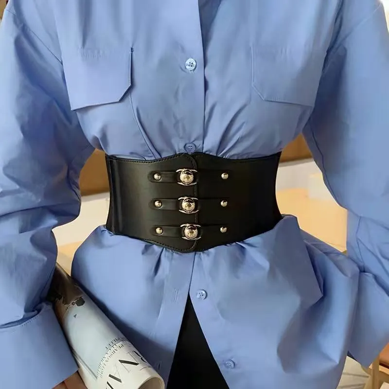 Faux Leather Lace Up Wrap Waist Dress Belt Corset
