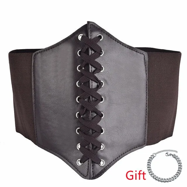 Faux Leather Lace Up Wrap Waist Dress Belt Corset