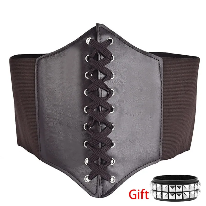 Faux Leather Lace Up Wrap Waist Dress Belt Corset