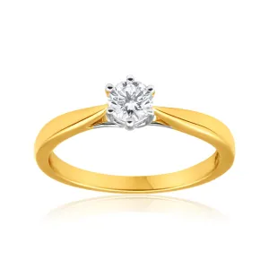 Flawless Cut 18ct Yellow Gold & White Gold Solitaire Ring With 0.4 Carat Diamond