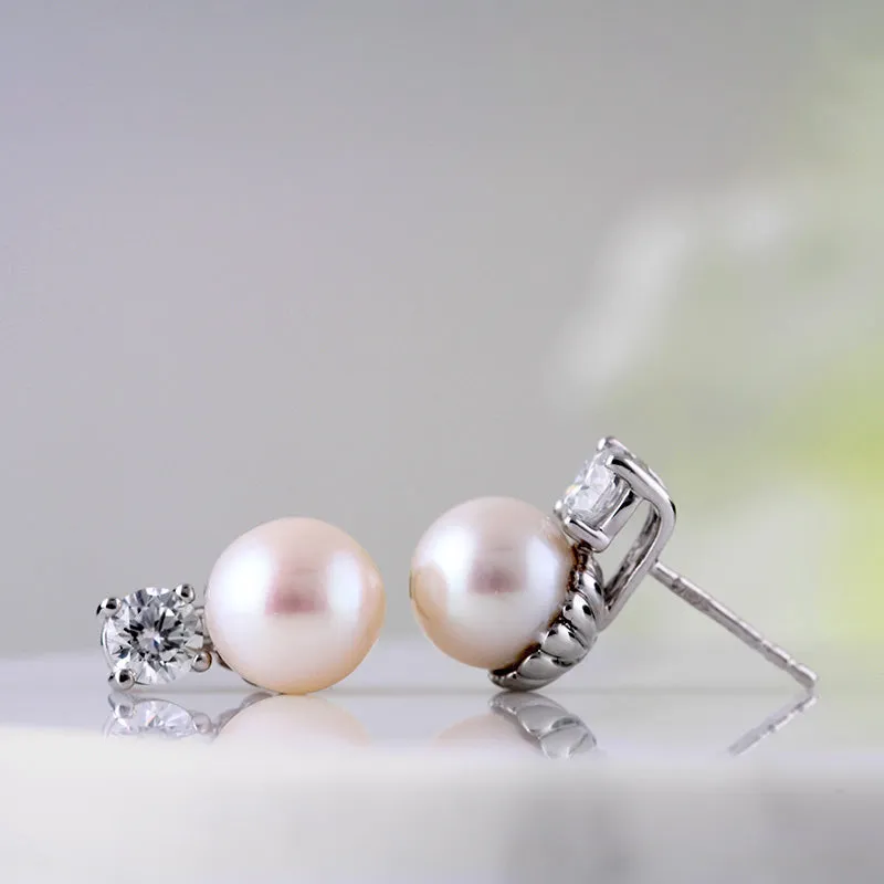 Freshwater Pearl & Diamond Earrings