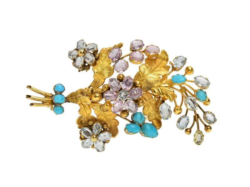 Georgian Flower Spray Gem Set Brooch in Box