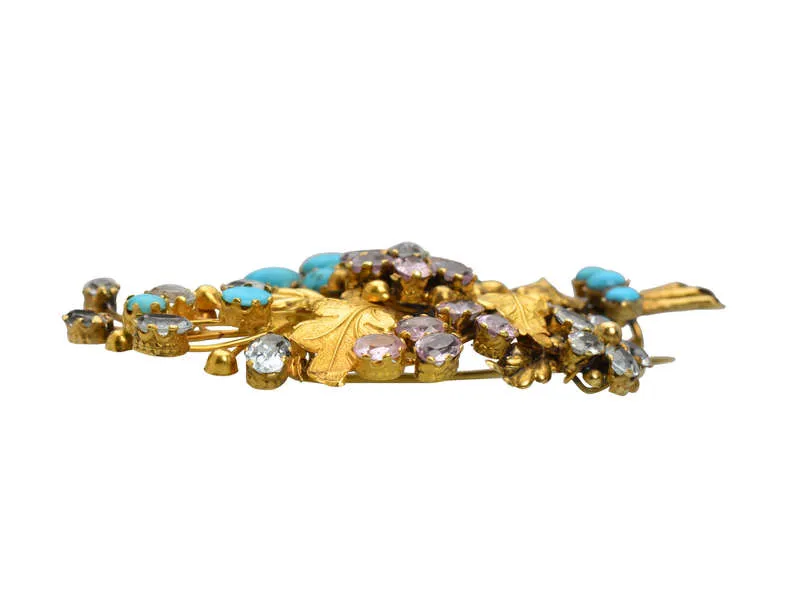 Georgian Flower Spray Gem Set Brooch in Box