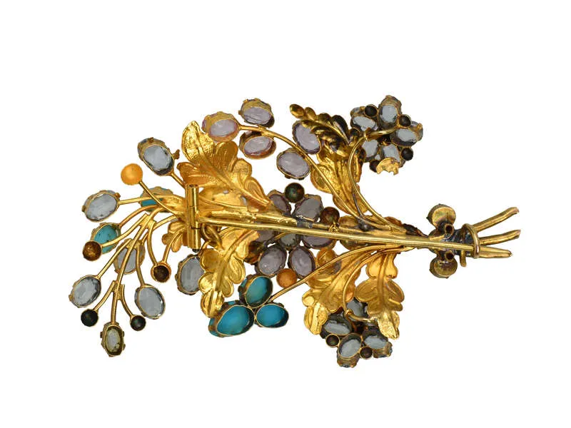 Georgian Flower Spray Gem Set Brooch in Box