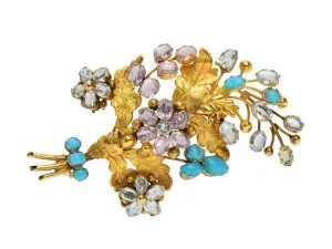 Georgian Flower Spray Gem Set Brooch in Box
