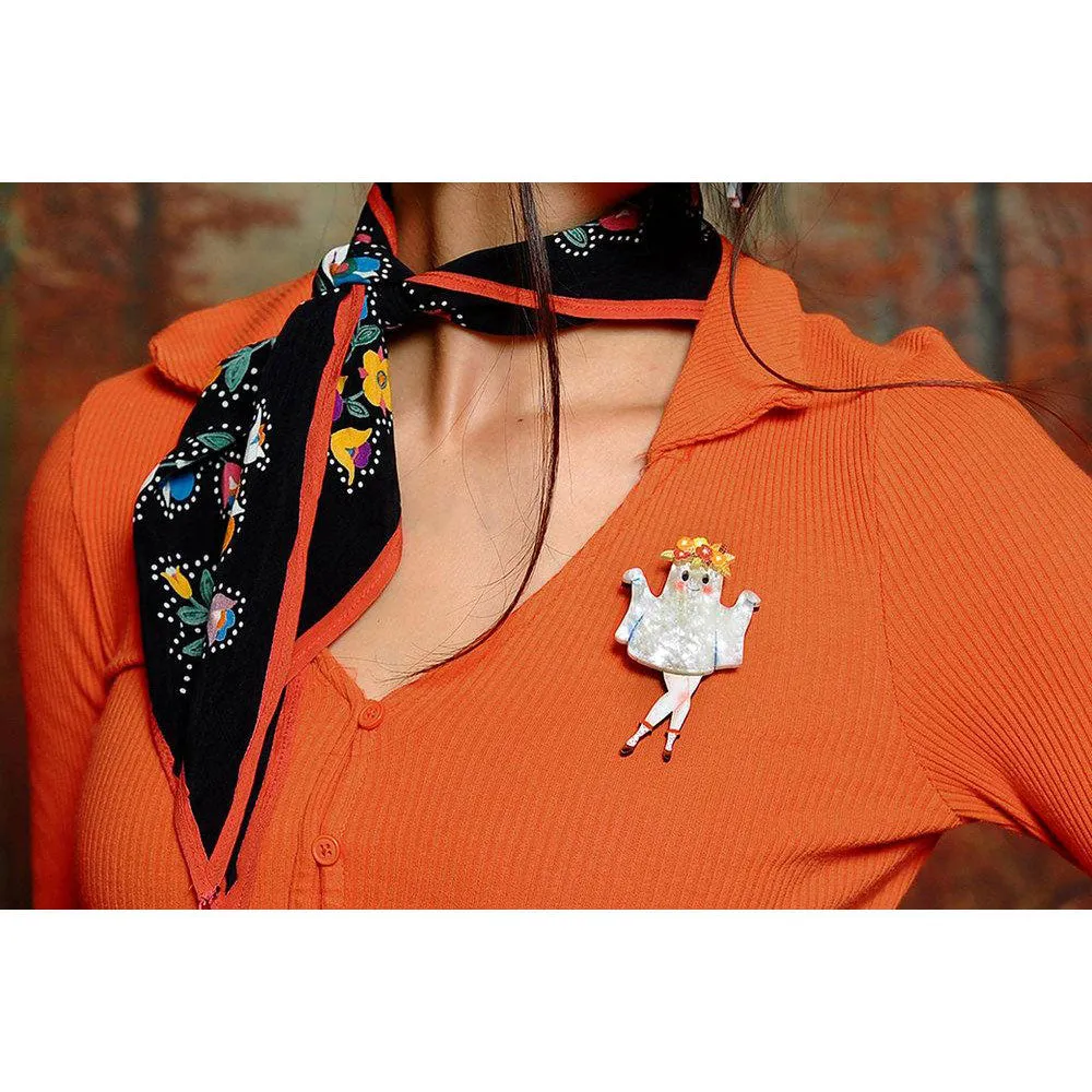 Ghost Brooch With Flowers by Laliblue