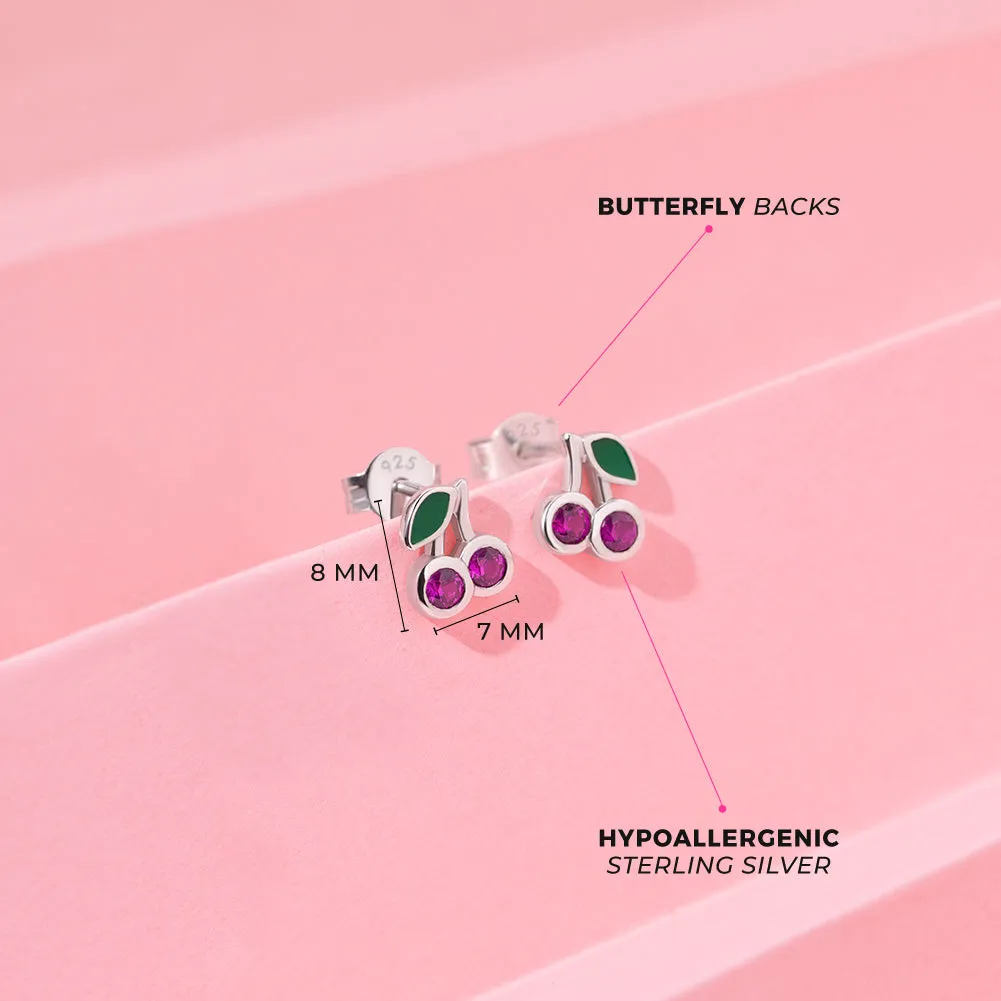 Glittering Cherries Kids / Children's / Girls Earrings - Sterling Silver