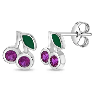 Glittering Cherries Kids / Children's / Girls Earrings - Sterling Silver