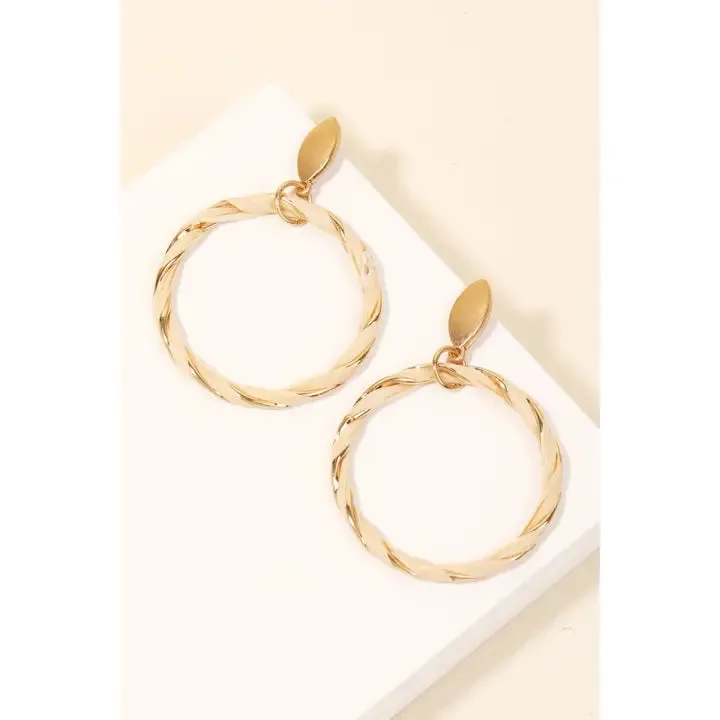 Gold Drop Raffia Twist Hoop Earrings