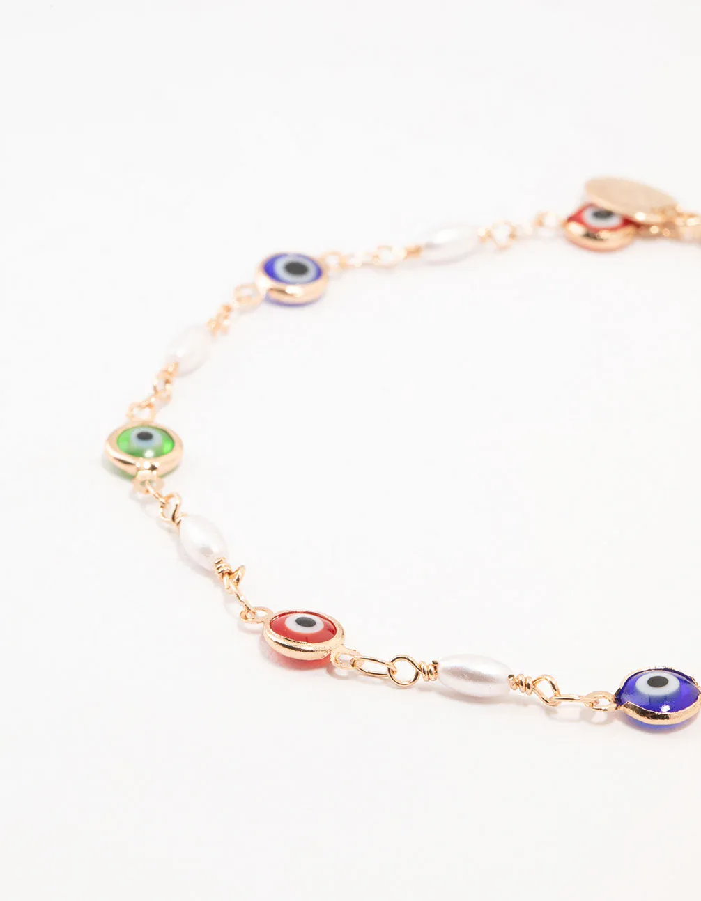 Gold  Pearl & Evil Eye Anklets 2-Pack