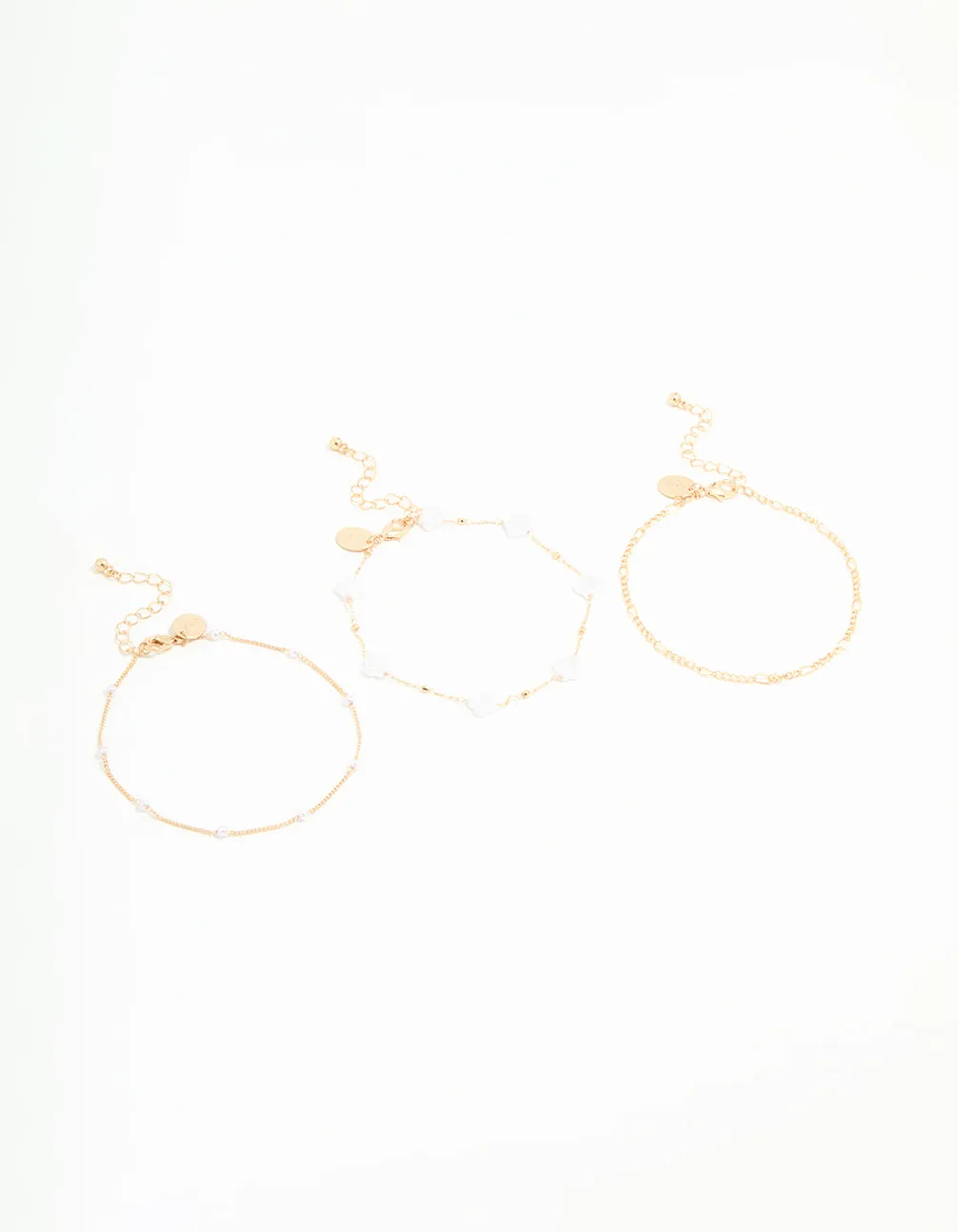 Gold Pearl Chain Anklets 3-Pack