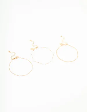 Gold Pearl Chain Anklets 3-Pack