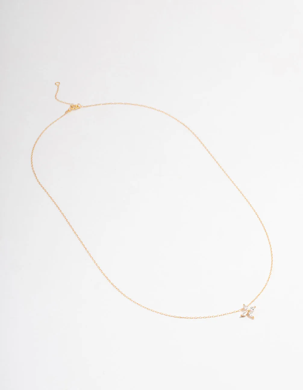 Gold Plated Sterling Silver Marquise Flower Cubic Zirconia Necklace