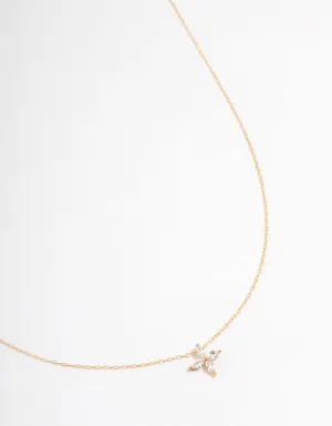 Gold Plated Sterling Silver Marquise Flower Cubic Zirconia Necklace
