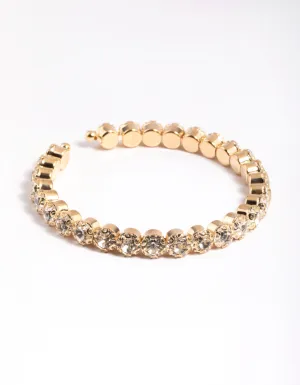 Gold Round Diamante Open Cuff Bangle