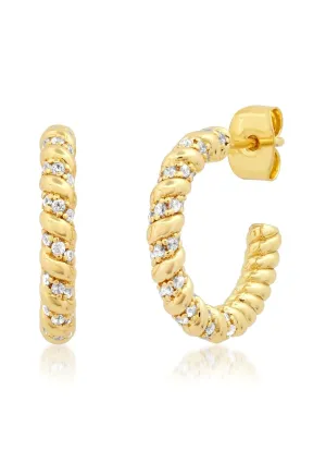 Gold Twist Hoop Earrings with CZ