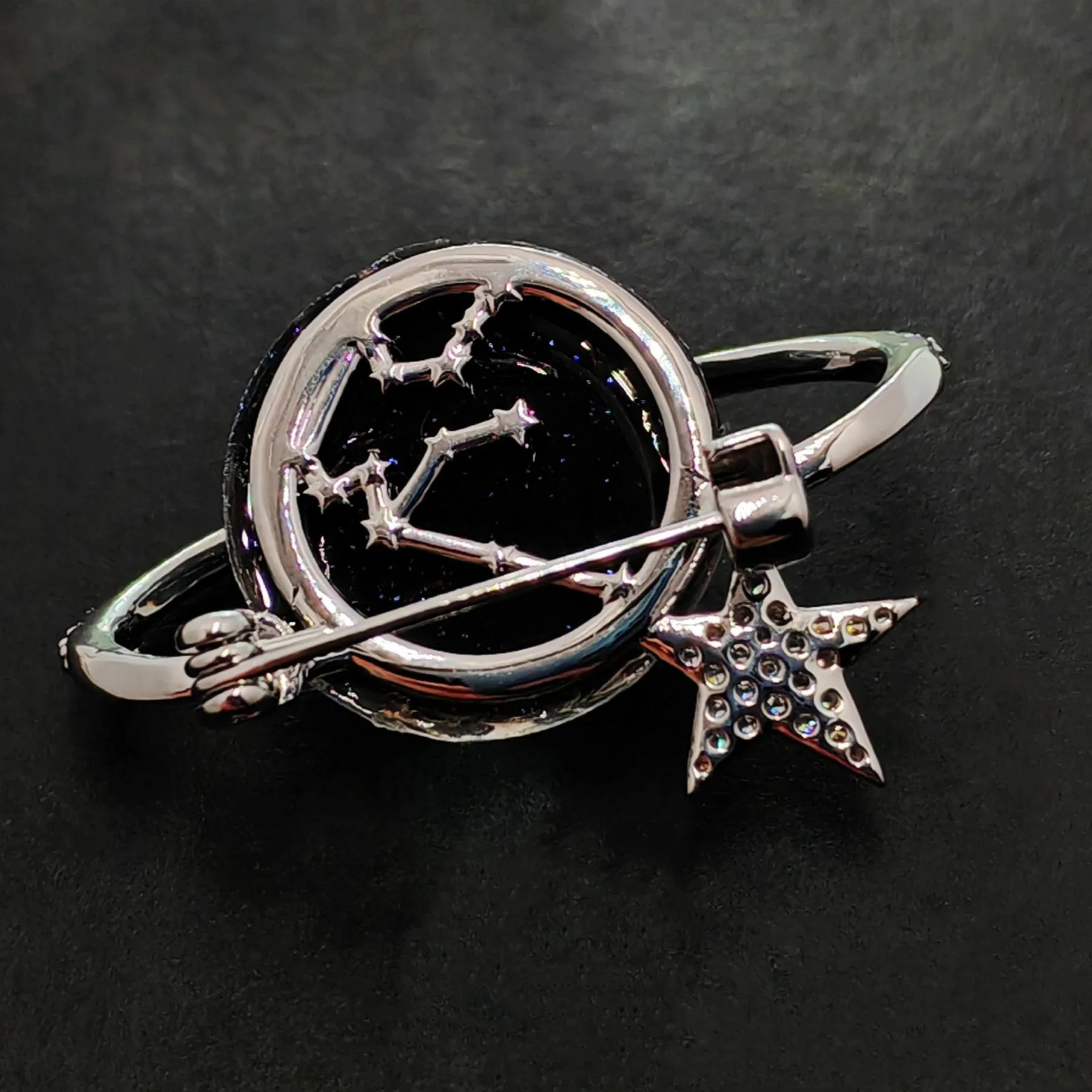Gorgeous Blue and Purple Planet Saturn Pin with Silver Star Accent