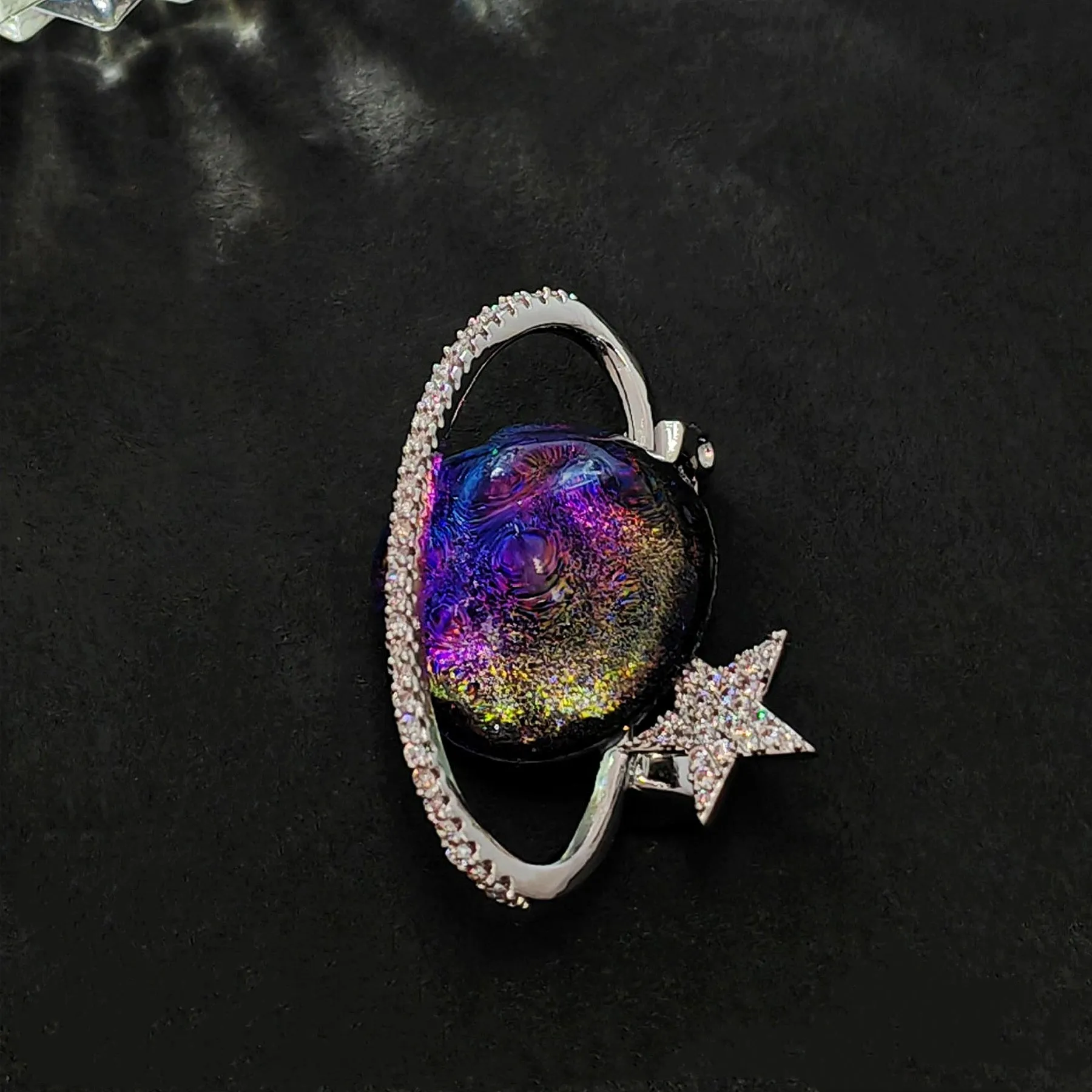 Gorgeous Blue and Purple Planet Saturn Pin with Silver Star Accent