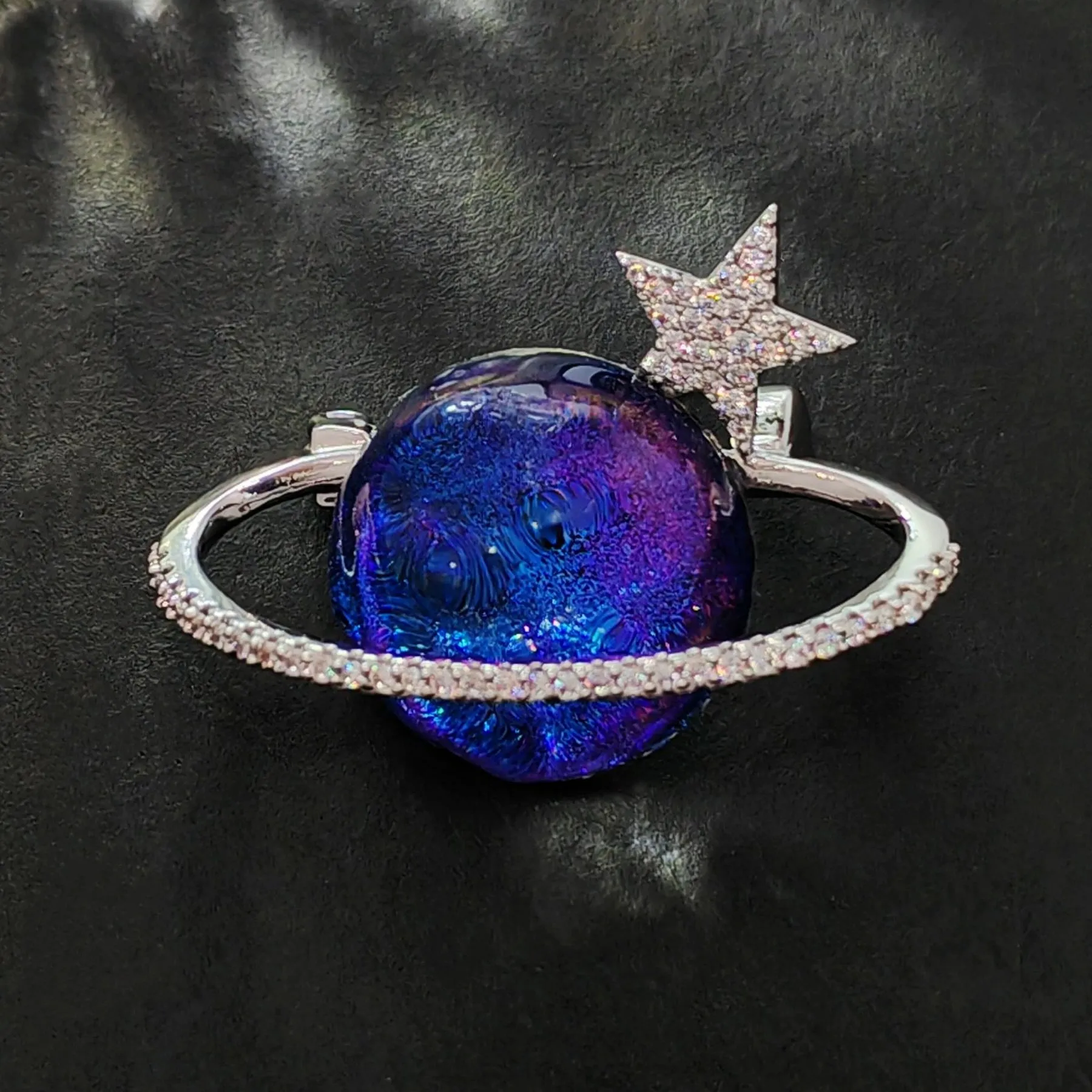 Gorgeous Blue and Purple Planet Saturn Pin with Silver Star Accent